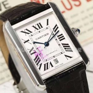 Cartier Tank Louis Cartier 41mm in Steel on Black alligator leather Strap