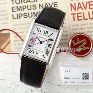 Cartier Tank Louis Cartier 41mm in Steel on Black Leather Strap