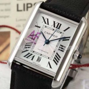 Cartier Tank Louis Cartier 41mm in Steel on Black Leather Strap
