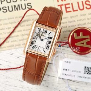 Cartier Tank Must 29.5mm Small White Dial in Rose Gold Brown leather strap