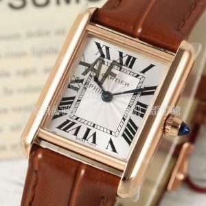 Cartier Tank Must 29.5mm Small White Dial in Rose Gold Brown leather strap