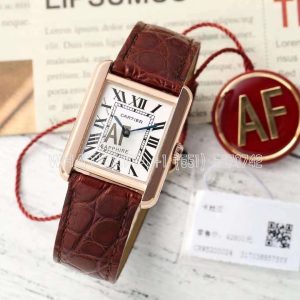 Cartier Tank Must 29.5mm Small White Dial in Rose Gold Red alligator leather Strap
