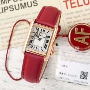Cartier Tank Must 29.5mm Small White Dial in Rose Gold Red leather strap