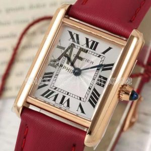 Cartier Tank Must 29.5mm Small White Dial in Rose Gold Red leather strap