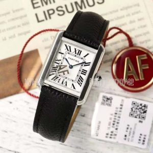 Cartier Tank Must 29.5mm Small White Dial in Steel Black leather strap
