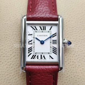 Cartier Tank Must 29.5mm Small White Dial in Steel Red leather strap