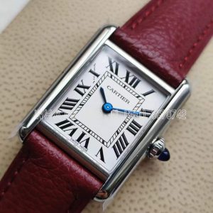 Cartier Tank Must 29.5mm Small White Dial in Steel Red leather strap