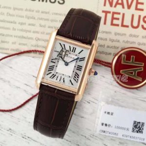 Cartier Tank Must Large 33.7mm Rose Gold on Red leather watch strap White Dial