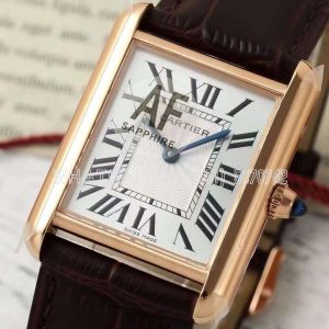 Cartier Tank Must Large 33.7mm Rose Gold on Red leather watch strap White Dial