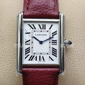 Cartier Tank Must Large 33.7mm White Dial on Red leather watch strap