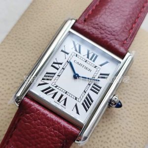 Cartier Tank Must Large 33.7mm White Dial on Red leather watch strap