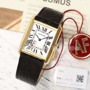Cartier Tank Must Large 33.7mm Yellow Gold White Dial on Black alligator leather Strap