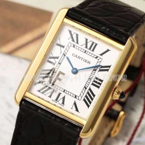 Cartier Tank Must Large 33.7mm Yellow Gold White Dial on Black alligator leather Strap