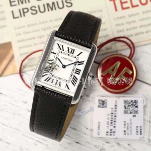 Cartier Tank Must Large SS 33.7mm White Dial on Black Leather Strap Swiss Quartz