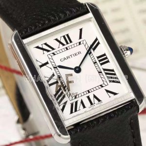 Cartier Tank Must Large SS 33.7mm White Dial on Black Leather Strap Swiss Quartz