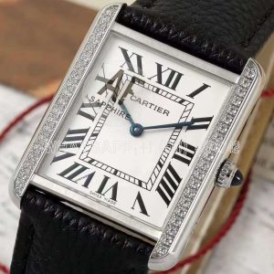 Cartier Tank Must Solarbeat™ Large White Dial with Diamond Bezel in Steel