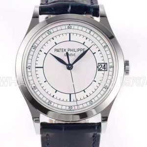 Patek Philippe Calatrava 5296G-001 White Dial in White Gold on Blue Leather Strap