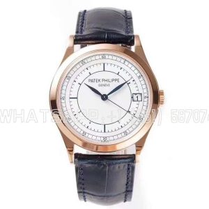 Patek Philippe Calatrava 5296R-010 White Dial in Pink Gold on Blue Leather Strap