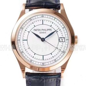 Patek Philippe Calatrava 5296R-010 White Dial in Pink Gold on Blue Leather Strap