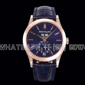 Patek Philippe Complication Annual Calendar Moonphase 38mm Rose Gold Blue Dial Blue Leather Strap