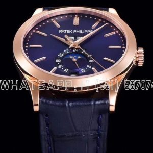 Patek Philippe Complication Annual Calendar Moonphase 38mm Rose Gold Blue Dial Blue Leather Strap