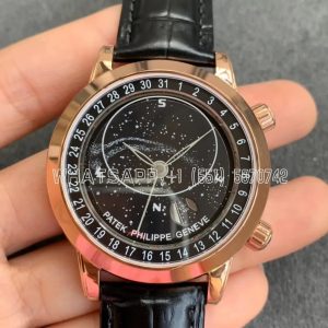 Patek Philippe Complication Moon Age RG Black Dial on Black Leather Strap