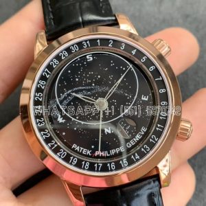 Patek Philippe Complication Moon Age RG Black Dial on Black Leather Strap