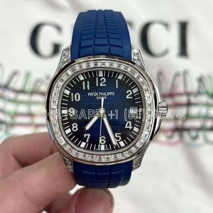 Patek Philippe Aquanaut 5167/300G-010 Black Dial Diamond Bezel 40Mm 18K White Gold Blue Rubber Strap