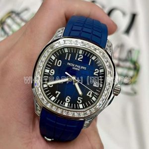 Patek Philippe Aquanaut 5167/300G-010 Black Dial Diamond Bezel 40Mm 18K White Gold Blue Rubber Strap