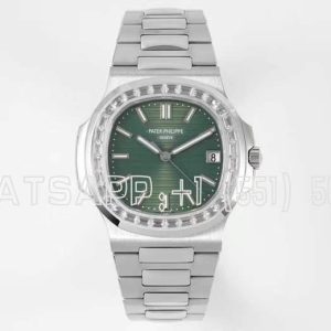 Patek Philippe Nautilus 5711 Diamonds Bezel Green Dial on SS Bracelet A324