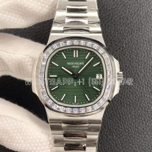Patek Philippe Nautilus 5711 Diamonds Bezel Green Dial on SS Bracelet A324 -3KF