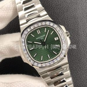 Patek Philippe Nautilus 5711 Diamonds Bezel Green Dial on SS Bracelet A324 -3KF