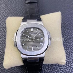 Patek Philippe Nautilus 5711 SS Gray Textured Dial on Black Leather Strap A324 - 3KF
