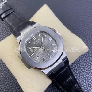 Patek Philippe Nautilus 5711 SS Gray Textured Dial on Black Leather Strap A324 - 3KF