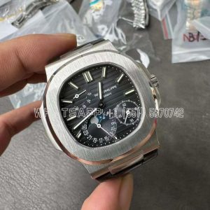 Patek Philippe Nautilus 5712 SS Blue Dial on Black Leather Strap A240 -PPF