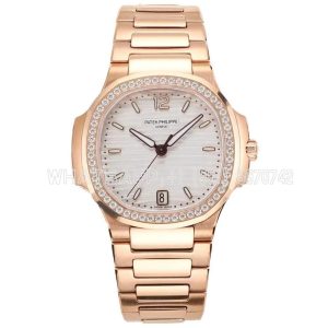 Patek Philippe Nautilus 7118/1200R-001 White Dial Rose Gold Diamonds Bezel