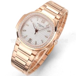 Patek Philippe Nautilus 7118/1200R-001 White Dial Rose Gold Diamonds Bezel