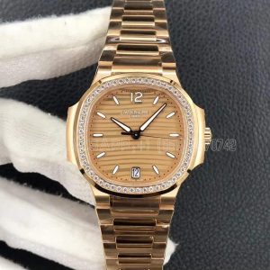 Patek Philippe Nautilus 7118/1R-010 Golden Brown Opaline Dial Rose Gold Diamonds Bezel