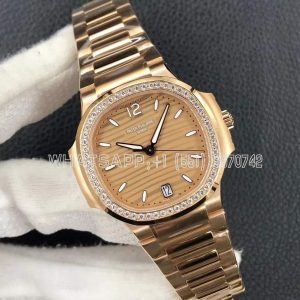 Patek Philippe Nautilus 7118/1R-010 Golden Brown Opaline Dial Rose Gold Diamonds Bezel