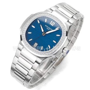 patek-philippe-nautilus-7118-ladies-ss-blue-dial-diamonds-bezel-on-ss-bracelet