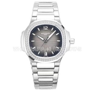 Patek Philippe Nautilus 7118 Ladies SS Brown Dial Diamonds Bezel on SS Bracelet