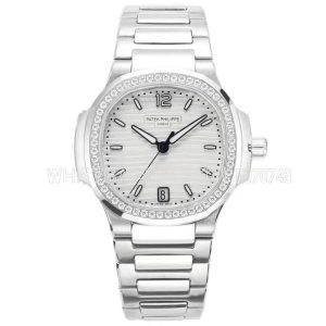 Patek Philippe Nautilus 7118 Ladies SS White Dial Diamonds Bezel on SS Bracelet