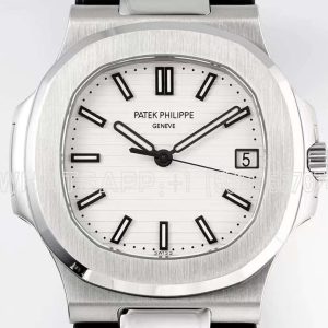 Patek Philippe Nautilus Jumbo 5711/1A White Dial on Rubber Strap