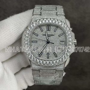 Patek Philippe Nautilus Jumbo 5711 Diamond Dial with Diamond Bezel with Paved Diamonds in White Gold