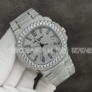 Patek Philippe Nautilus Jumbo 5711 Diamond Dial with Diamond Bezel with Paved Diamonds in White Gold