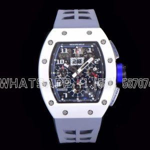 Richard Mille RM011 Saint Tropez Polo Club White ATZ Ceramic and Titanium on Grey Rubber Strap