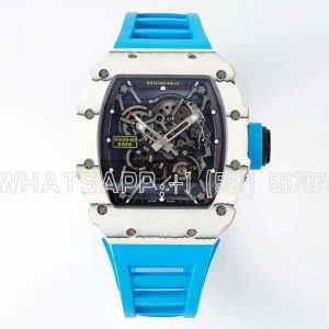 Richard Mille RM035-01 White Carbon Skeleton Dial On Blue Rubber Strap