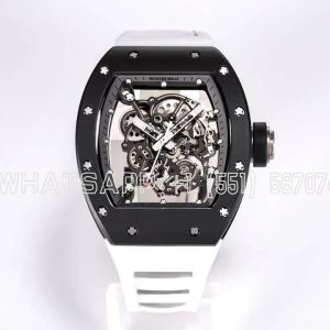 Richard Mille RM055 Black Ceramic White Rubber Strap