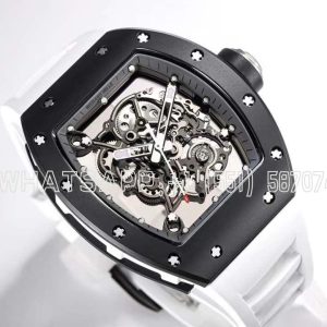Richard Mille RM055 Black Ceramic White Rubber Strap
