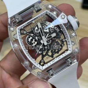 Richard Mille RM055 Transparent White/Black Inner Bezel on Transparent Rubber Strap RMUL2 Free Sprung